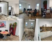 Die Fotocollage zeigt den Verlauf des Umbaus des KDE Vertriebsbüros in der Zentrale Erlangen.