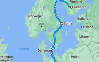 Die Landkarte zeigt die Route einer eiligen Sonderfahrt der KDE Transport GmbH im Oktober 2023, Transport des Monats.